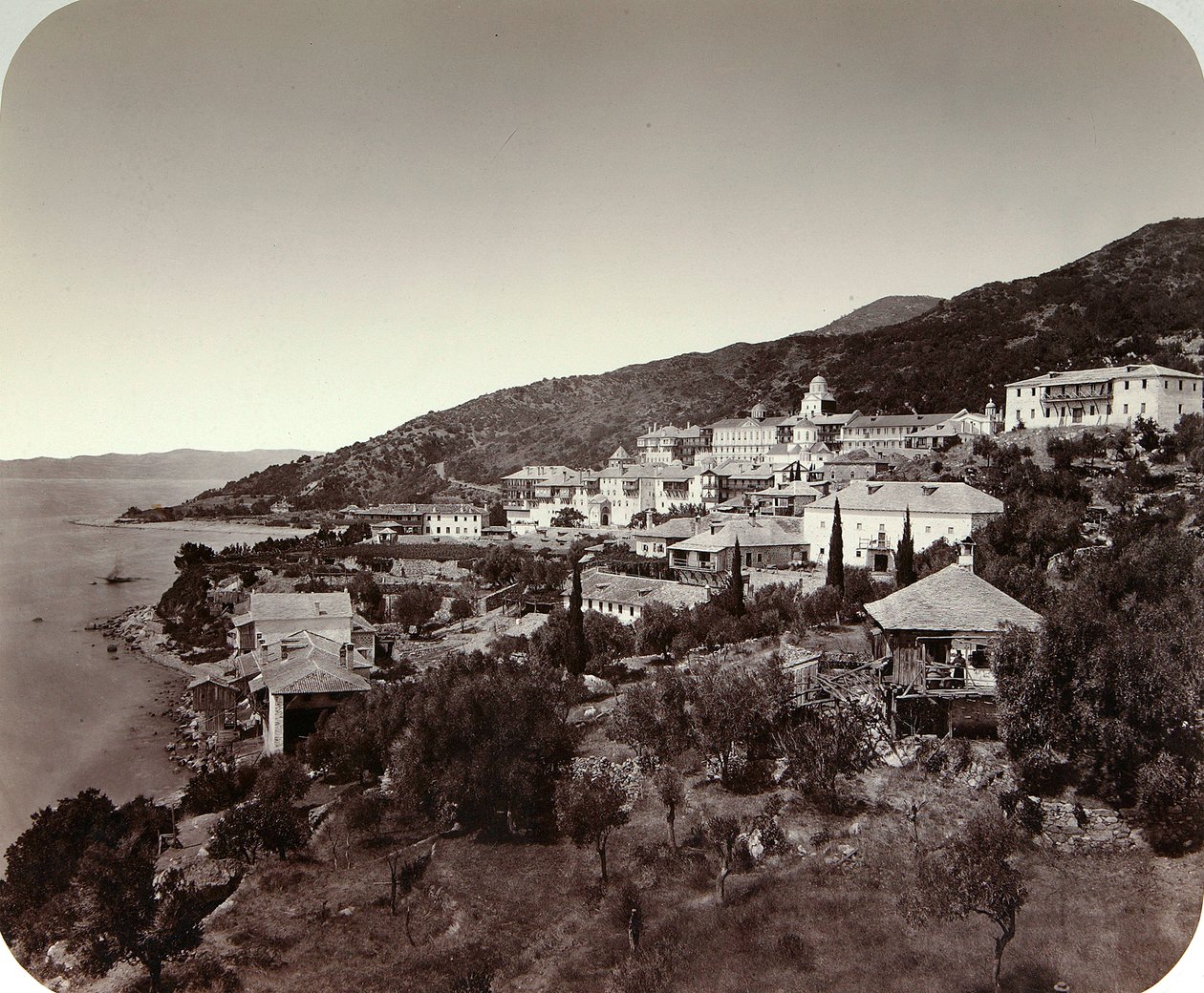 A Rossikon St Panteleimon kolostor az Athos-hegyen, Görögország, 1860-as évek alkotó: Unbekannt