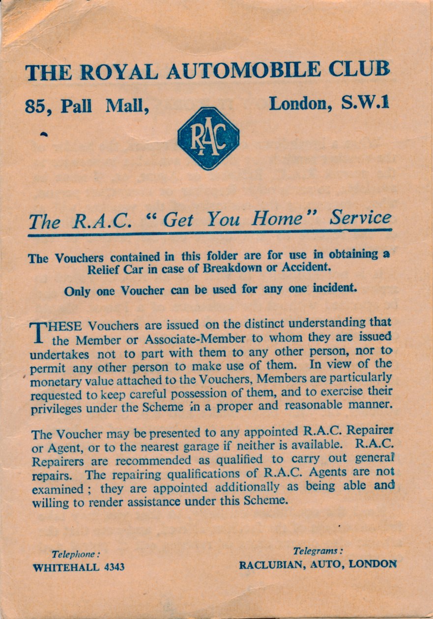 A Royal Automobile Club utalványai, 1952 alkotó: Unbekannt