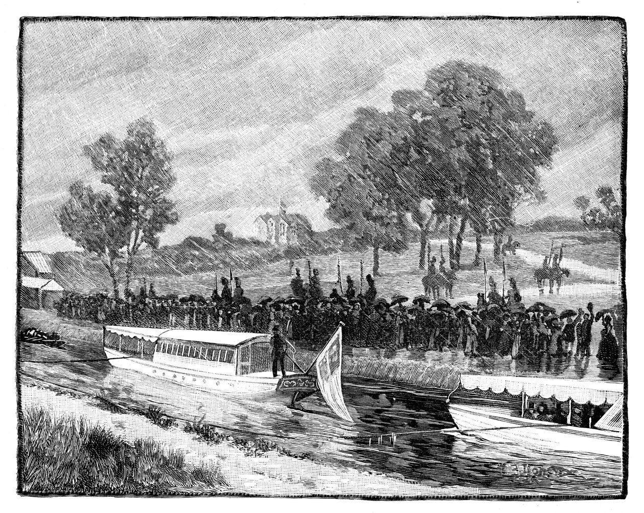 Királyi látogatás a Worsley Hallban, az állami bárkában a Bridgwater-csatornán, 1851, 1888 alkotó: Unbekannt