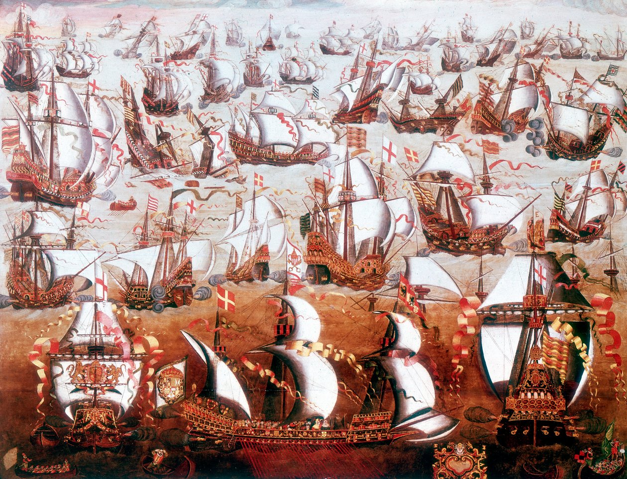 A spanyol Armada, amely 1588 júliusában fenyegette Angliát alkotó: Unbekannt