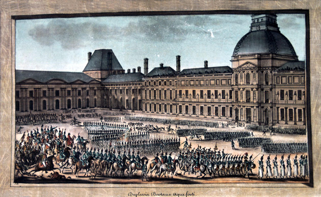 A csapatok felvonulása a Grand Parade alatt, Tuileries-palota, 19. század alkotó: Unbekannt