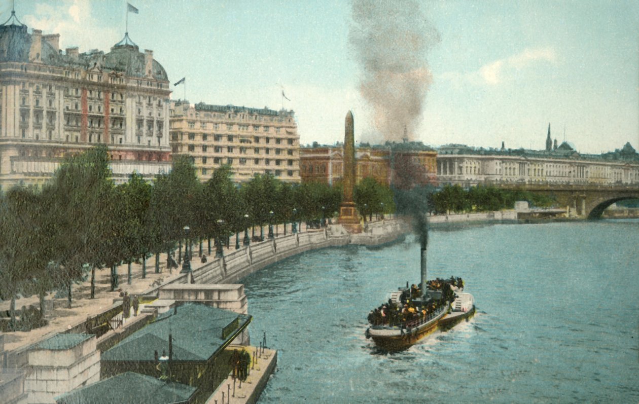 A Victoria Embankment és a gőzhajó a Temzén, London, 1907. alkotó: Unbekannt