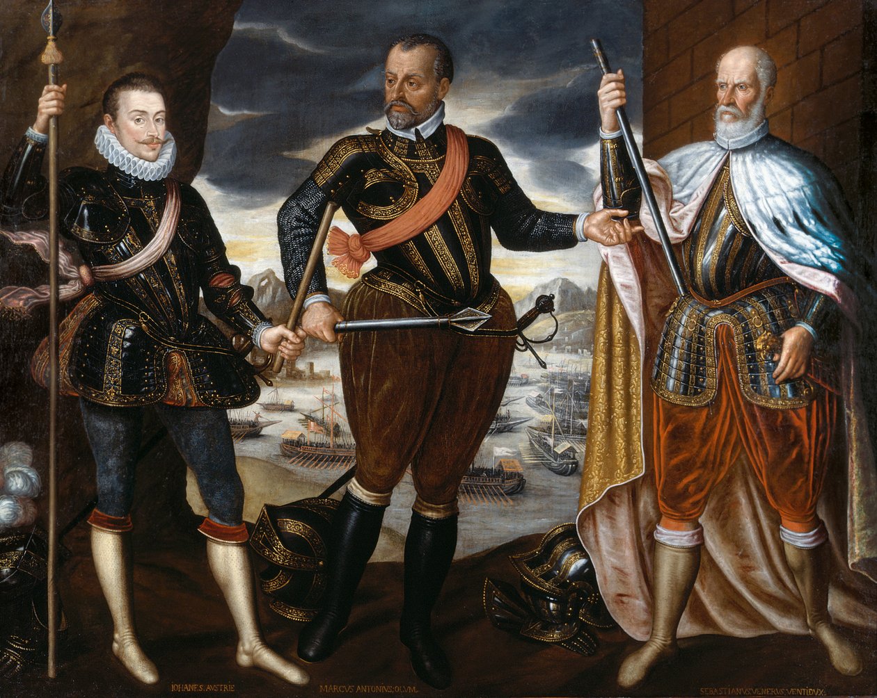 Lepanto győztesei: Ausztriai János, Marcantonio Colonna, Sebastiano Venier, kb. 1575. alkotó: Unbekannt