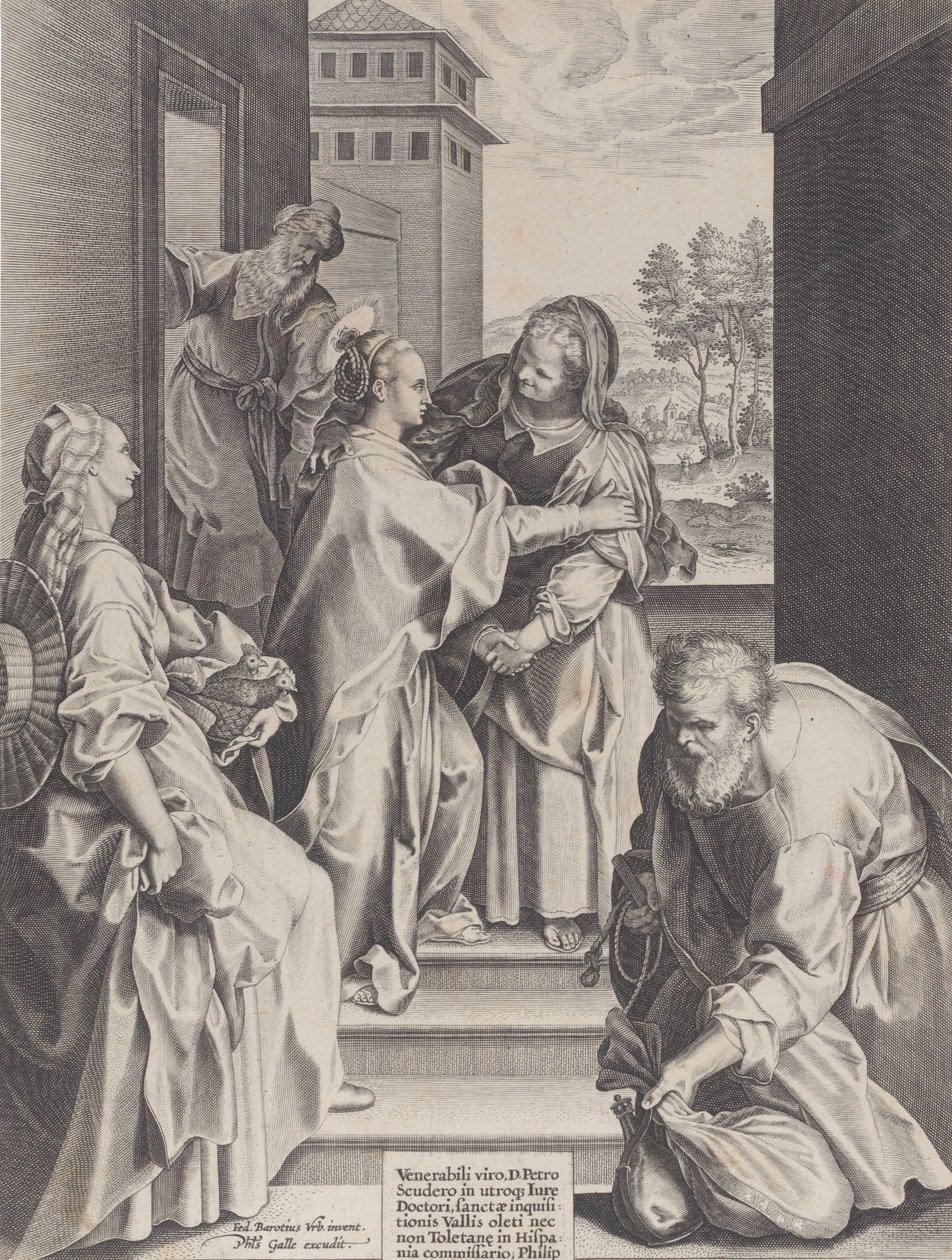 A vizitáció, a Szűz és a Szent Erzsébet ölelkezve a közepén, mellette más f..., 1589. alkotó: Unbekannt