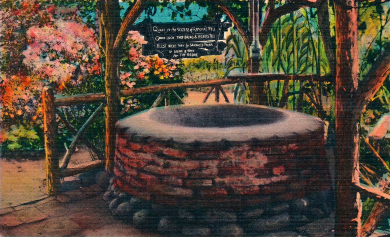 A kívánságkút a Ramonas Marriage Place-ben, az óvárosban. San Diego, Kalifornia, 1941 alkotó: Unbekannt