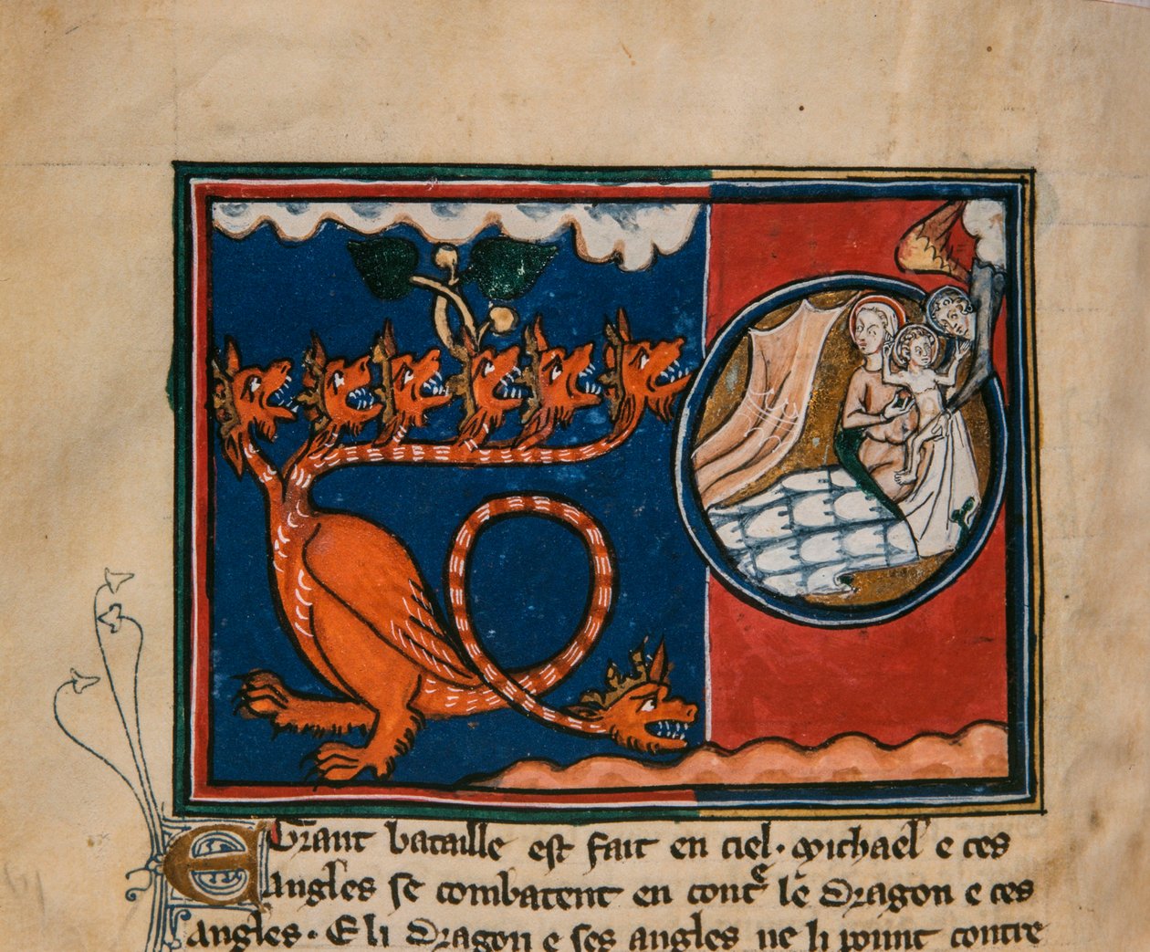 A nő és a sárkány. Miniatűr: Apocalypse de saint Jean, 1320 körül. alkotó: Unbekannt