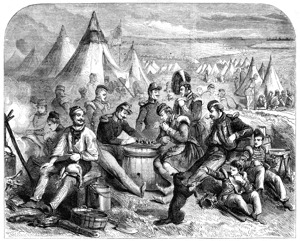 A katonák szórakozása Szevasztopol előtt, 1855 alkotó: Unbekannt