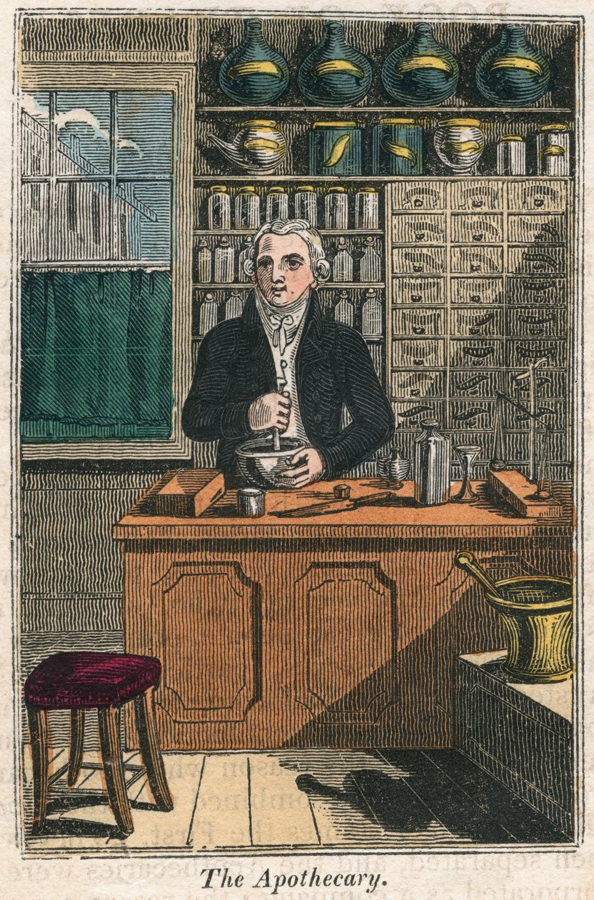 A patikus mozsártörővel és mozsárral kábítószert készít, 1823 alkotó: Unbekannt