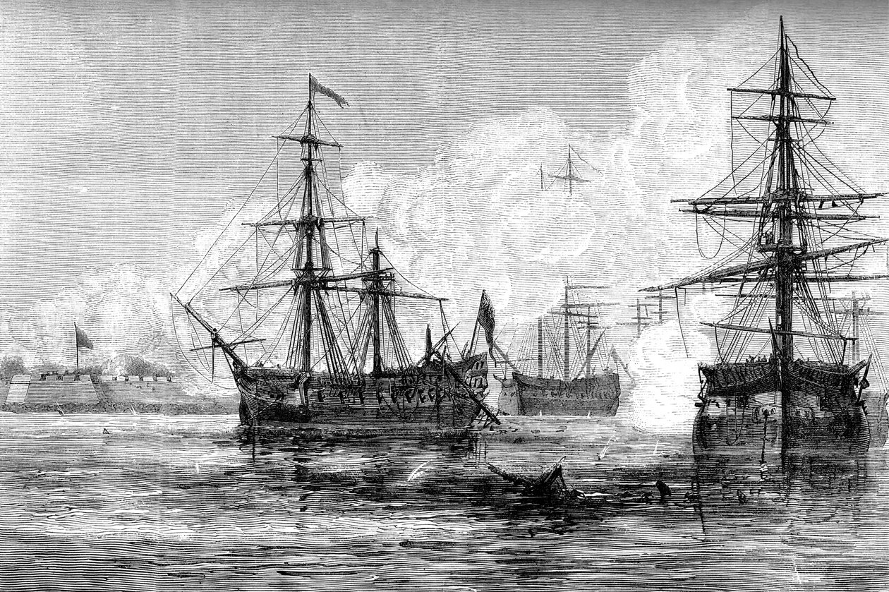 A dél-karolinai Sullivans-sziget elleni támadás, 1776 c1880 alkotó: Unbekannt