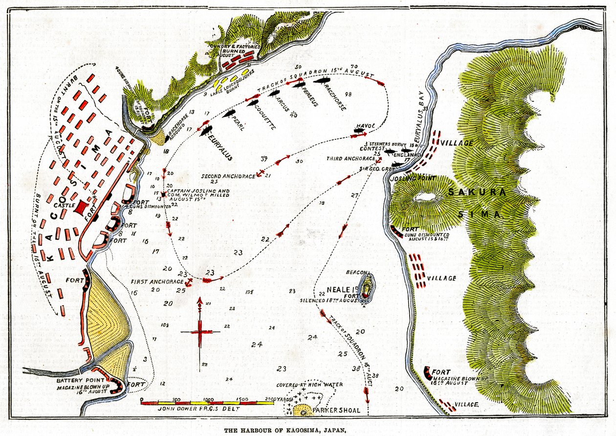 A Királyi Haditengerészet bombázása Kagoshima kikötőjében, Japánban, 1863 alkotó: Unbekannt