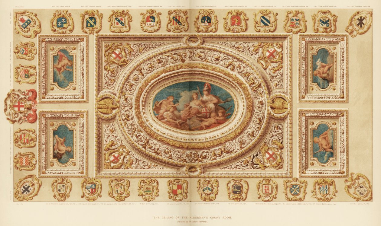 Az Aldermens Court Room mennyezete, Guildhall, City of London, 1886. 18. század alkotó: Unbekannt