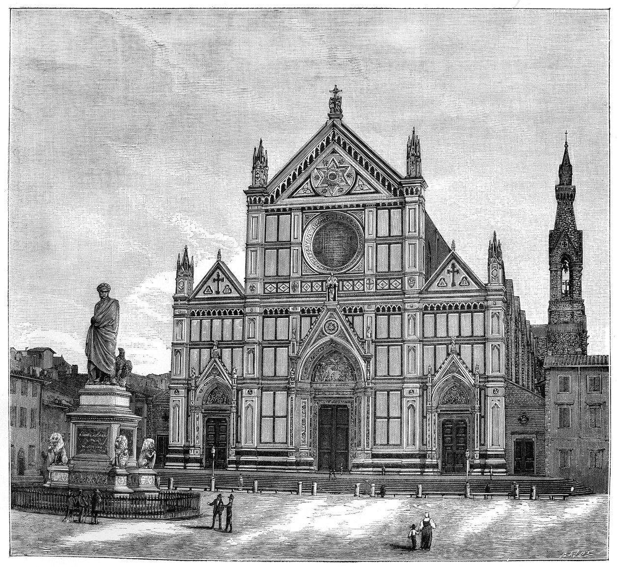 A Santa Croce-bazilika temploma és tére, Firenze, Olaszország, 1882 alkotó: Unbekannt