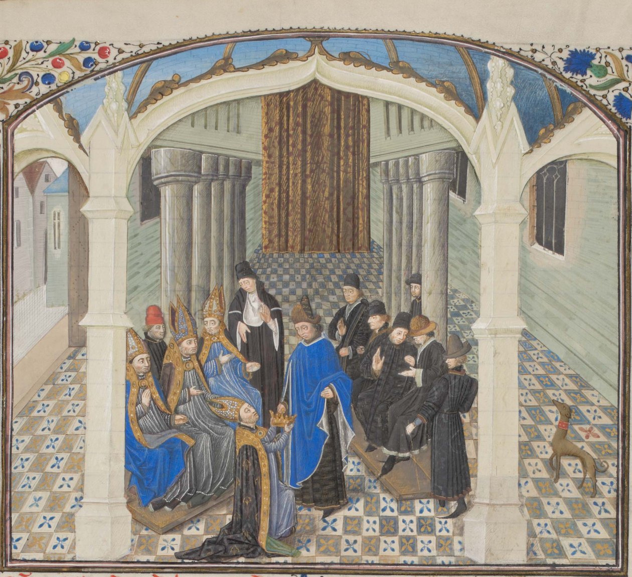 II. Balduin megkoronázása 1118-ban. Türoszi Vilmos miniatúrája a Historiából, 1460-as évek alkotó: Unbekannt