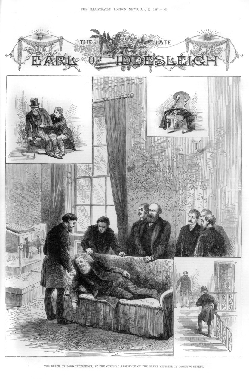 Lord Iddesleigh halála a londoni Downing Streeten, 1887 alkotó: Unbekannt