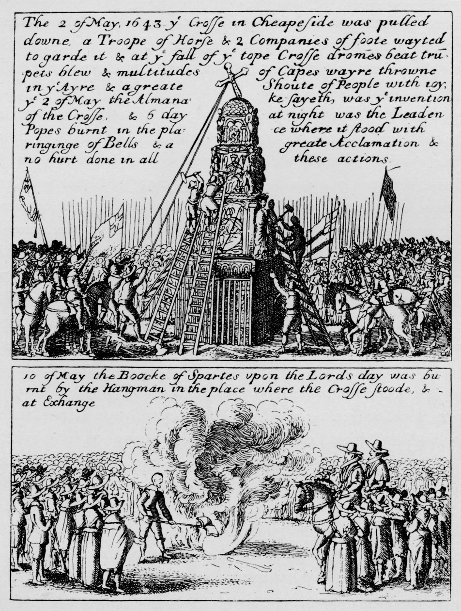 A Cheapside Cross elpusztítása és a Sportkönyv felgyújtása, 1643. május 1903. alkotó: Unbekannt
