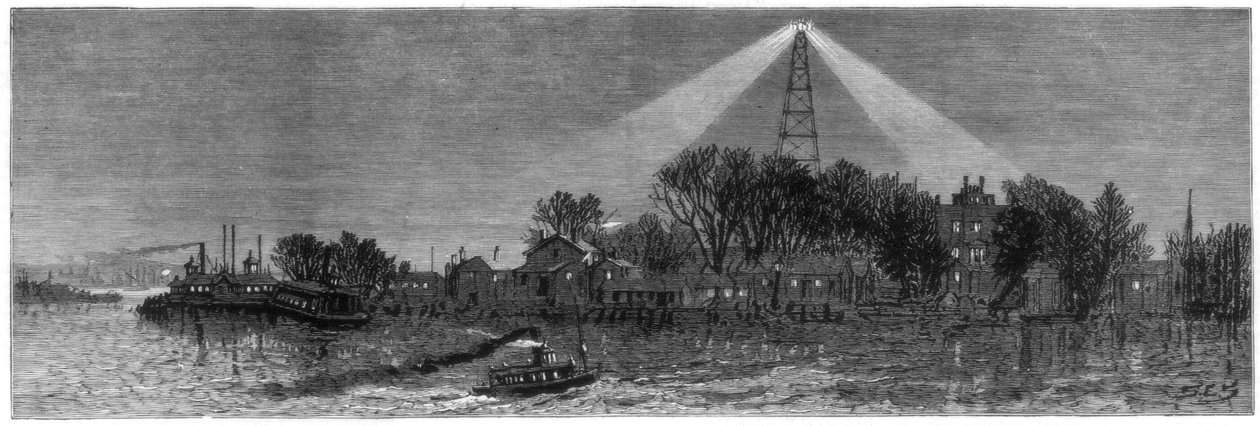 Az elektromos lámpa a Hell Gate-ben, New York, 1885 alkotó: Unbekannt