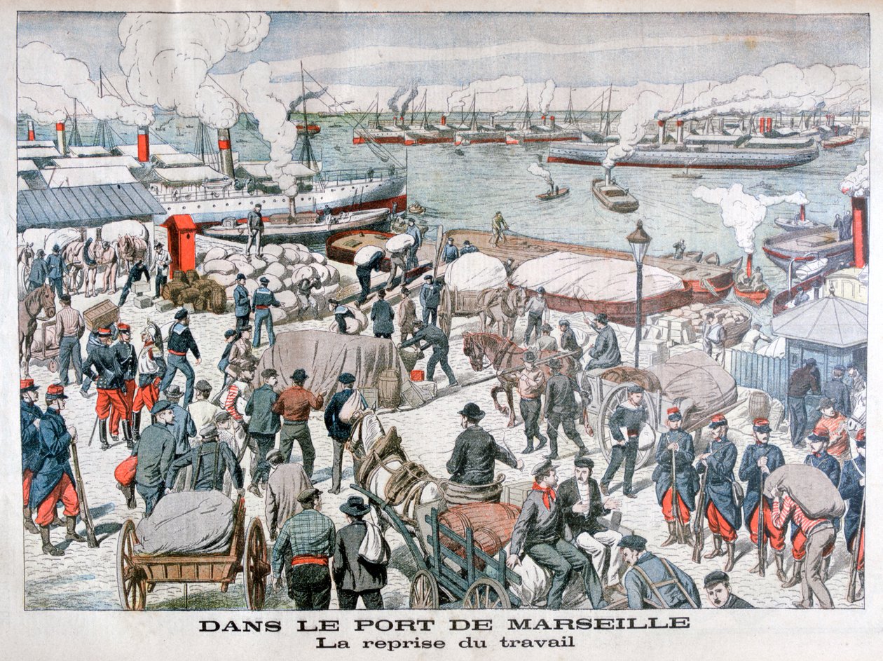 A franciaországi marseille-i kikötőben a dokkmunkások sztrájkjának vége, 1904 alkotó: Unbekannt