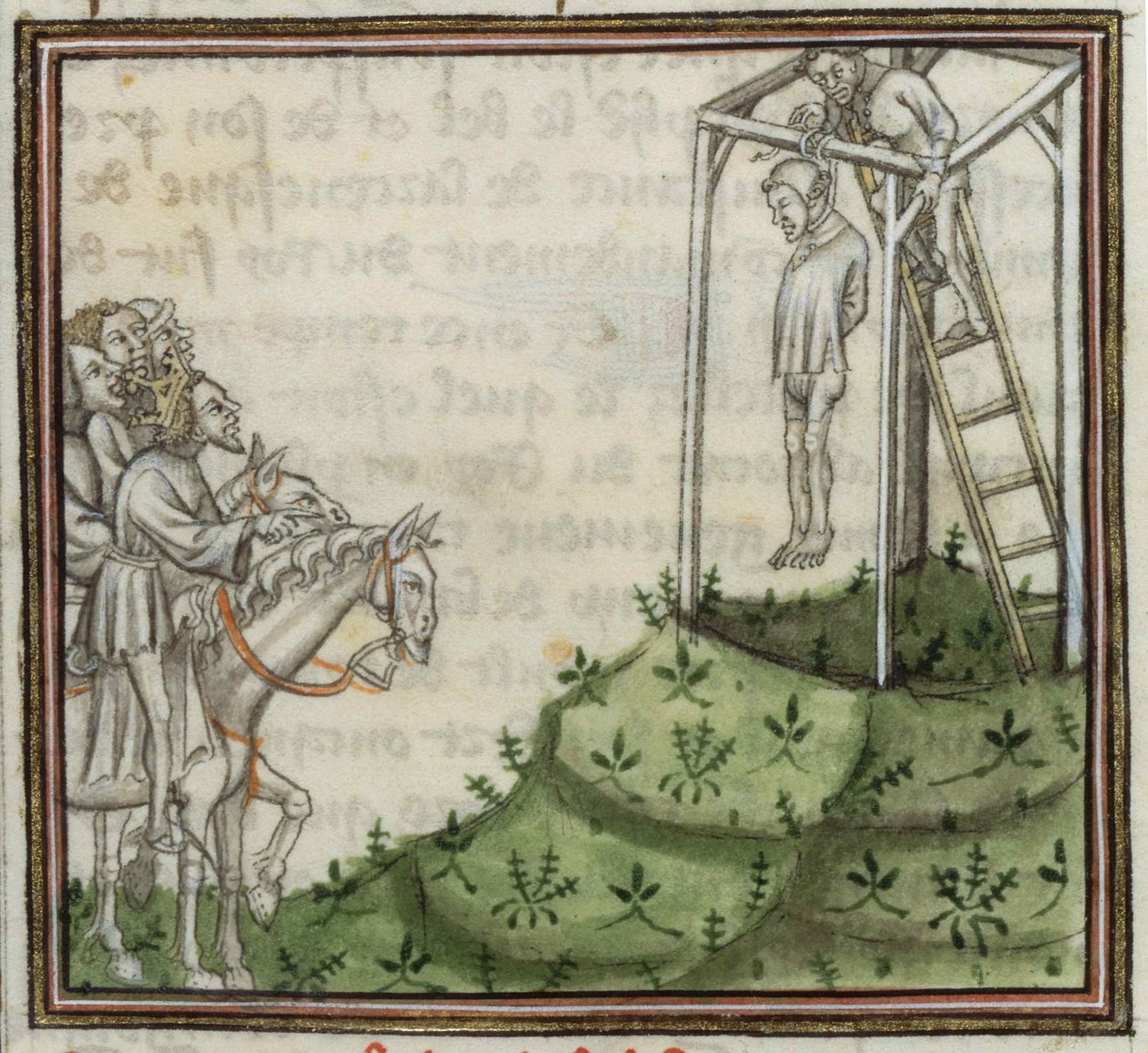 Enguerrand de Marigny kivégzése. A Grandes Chroniques de France-ból, 14. század. alkotó: Unbekannt