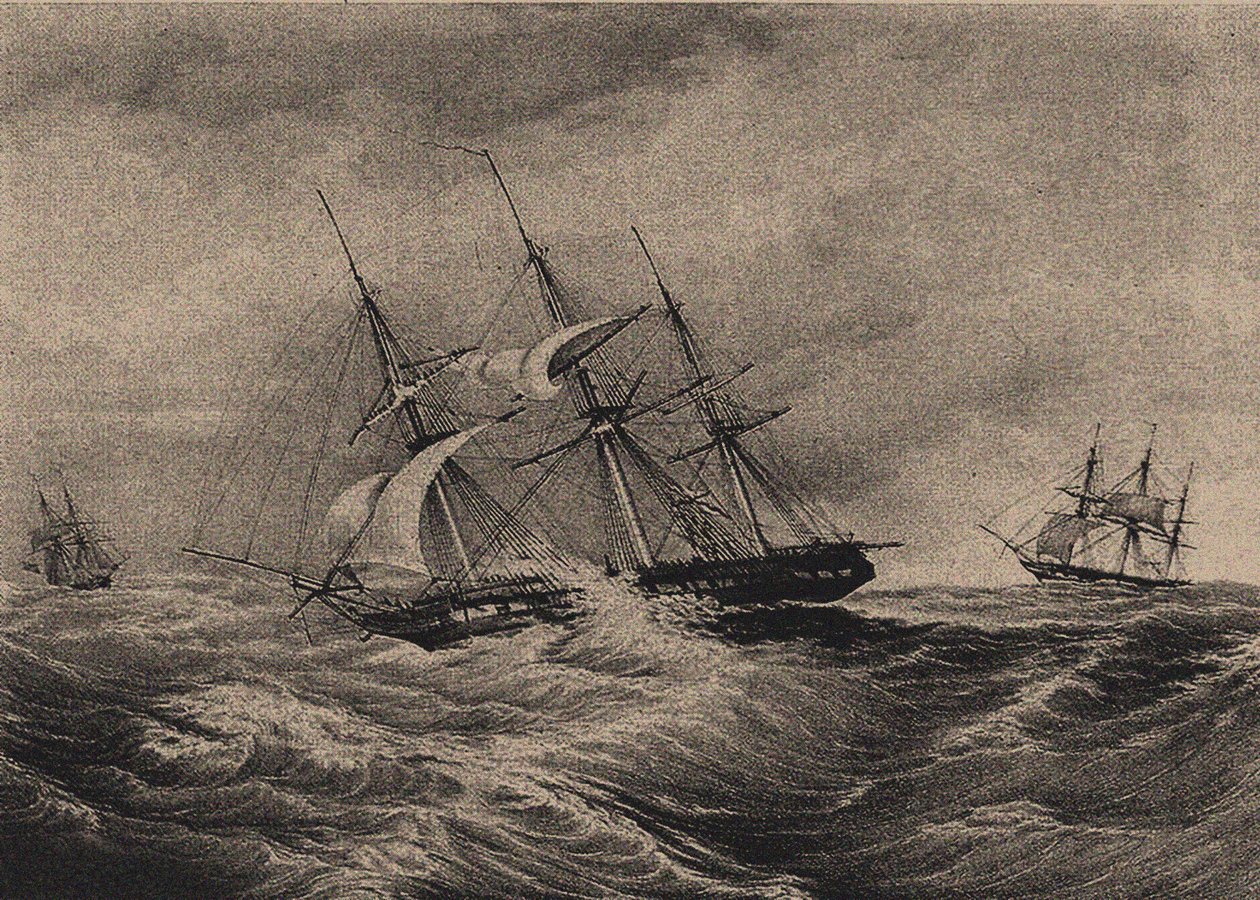 A Kreiser fregatt és a sloop Ladoga Amerika partjainál 1823, 1900-1910-es évek alkotó: Unbekannt