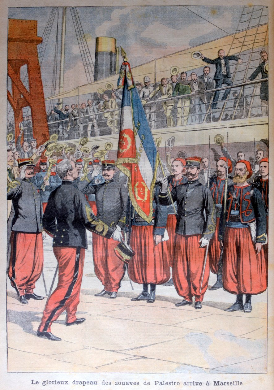 1903-ban megérkezik Marseille-be a palestroi zouave-ok dicsőséges zászlaja alkotó: Unbekannt