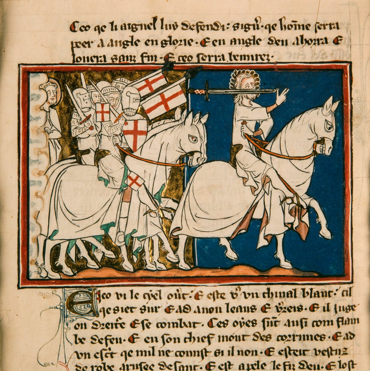 A nagy király fehér lovon. Miniatűr: Apocalypse de saint Jean, 1320 körül. alkotó: Unbekannt
