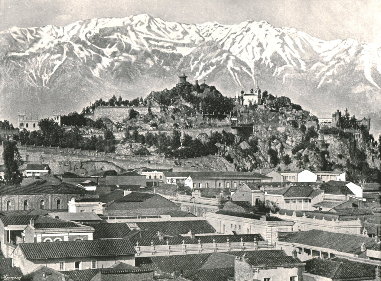 Santa Lucia dombja az Andokkal a háttérben, Santiago, Chile, 1895. alkotó: Unbekannt