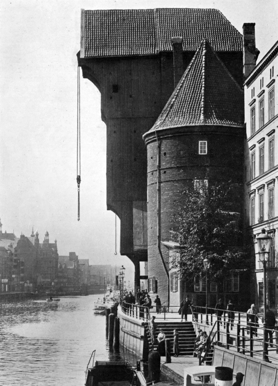 A régi Krantor Crane Gate a Mottlau folyón, Gdansk, Lengyelország, 1926 alkotó: Unbekannt
