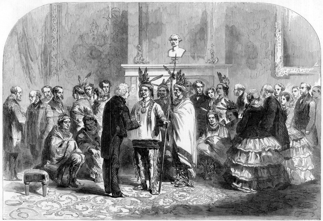 Az Egyesült Államok elnöke kézfogásra készteti az ellenséges törzseket, 1858 alkotó: Unbekannt