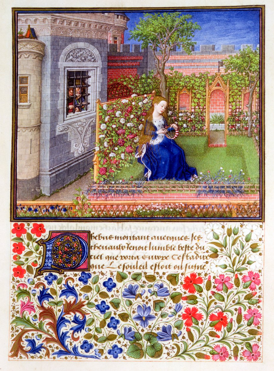 A foglyok Emily énekét hallgatják a kertben, 1340-1341 alkotó: Unbekannt