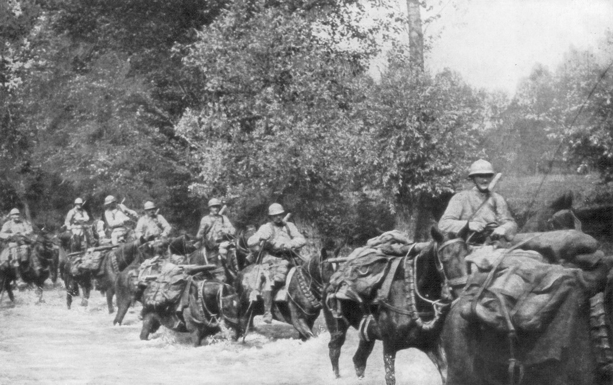 Géppuska-egység lóháton történő utánpótlása, Aisne, Franciaország, 1918. szeptember 2. alkotó: Unbekannt