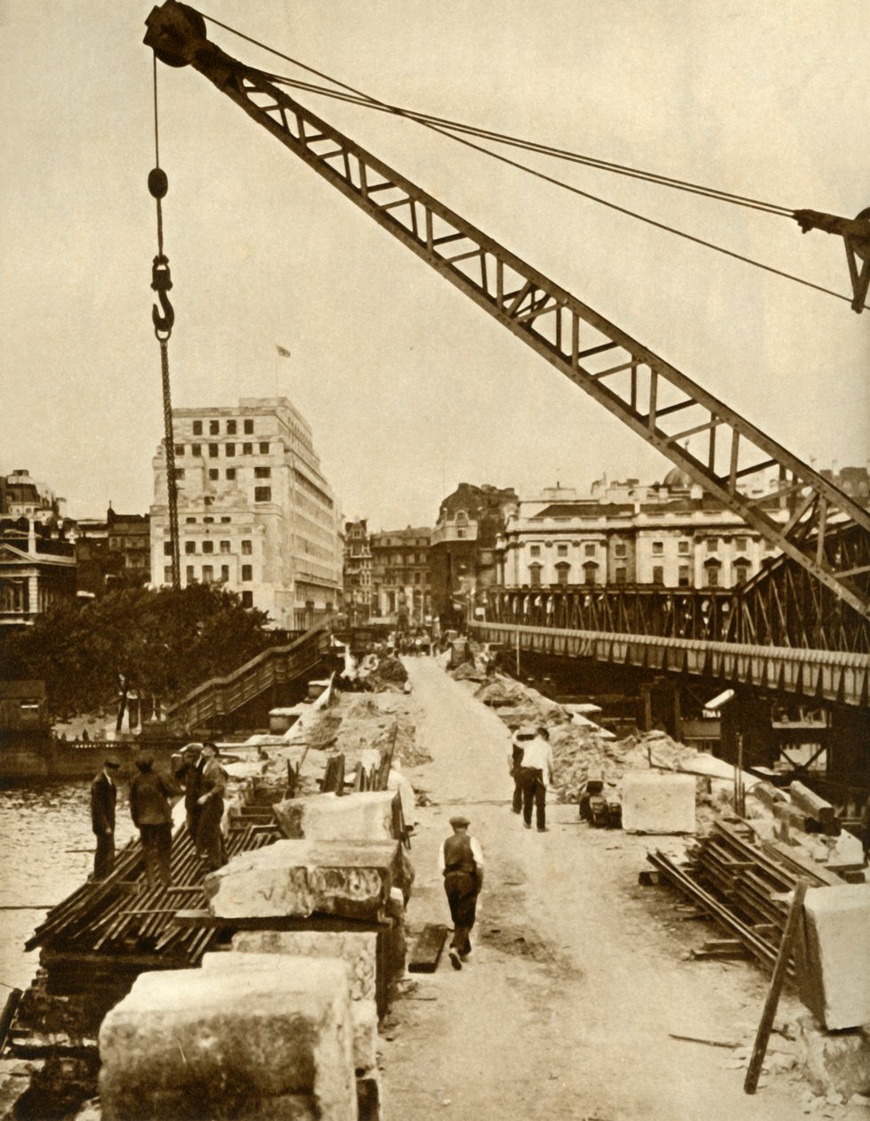 A Waterloo Bridge újjáépítése, London, 1934, 1935. alkotó: Unbekannt