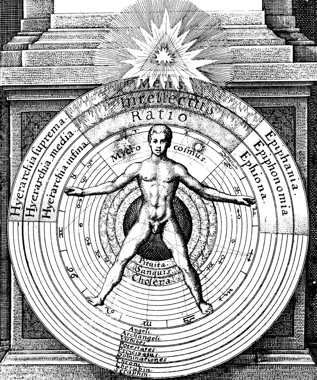 Az ember, a mikrokozmosz kapcsolata a világegyetemmel, a makrokozmosszal, c1617 alkotó: Unbekannt