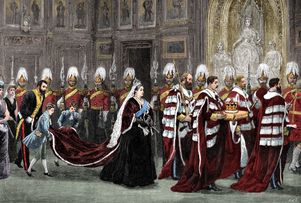 Királyi körmenet a Westminster Palotában a Lordok Háza felé vezető úton, 1886, 1900 alkotó: Unbekannt