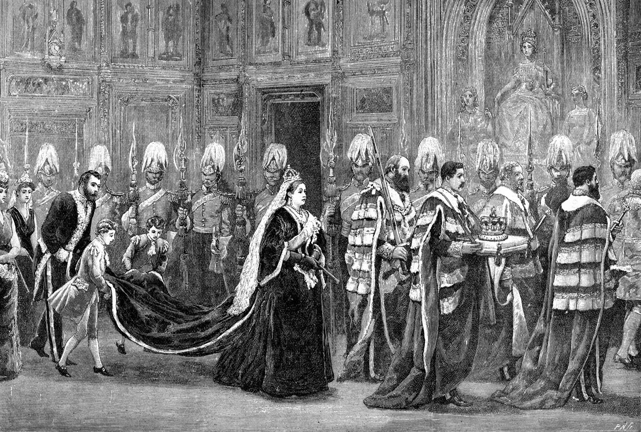 Királyi körmenet a Westminster Palotában a Lordok Háza felé vezető úton, 1886, 1900 alkotó: Unbekannt