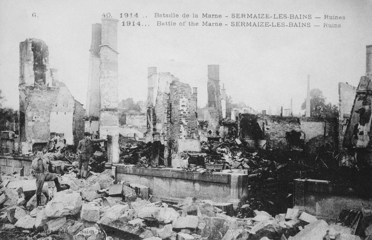 Sermaize-Les-Bains romjai, Franciaország, Marne-i csata, I. világháború, 1914 alkotó: Unbekannt