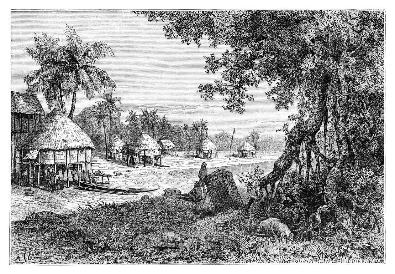 Sawi falu, Car-Nicobar, Nicobar-szigetek, India, 1895 alkotó: Unbekannt