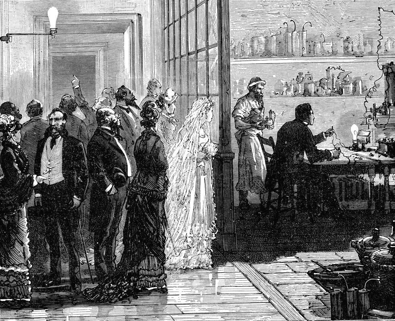 Thomas Edison elektromos lámpákkal kísérletezett esküvője napján, 1871 1883 alkotó: Unbekannt