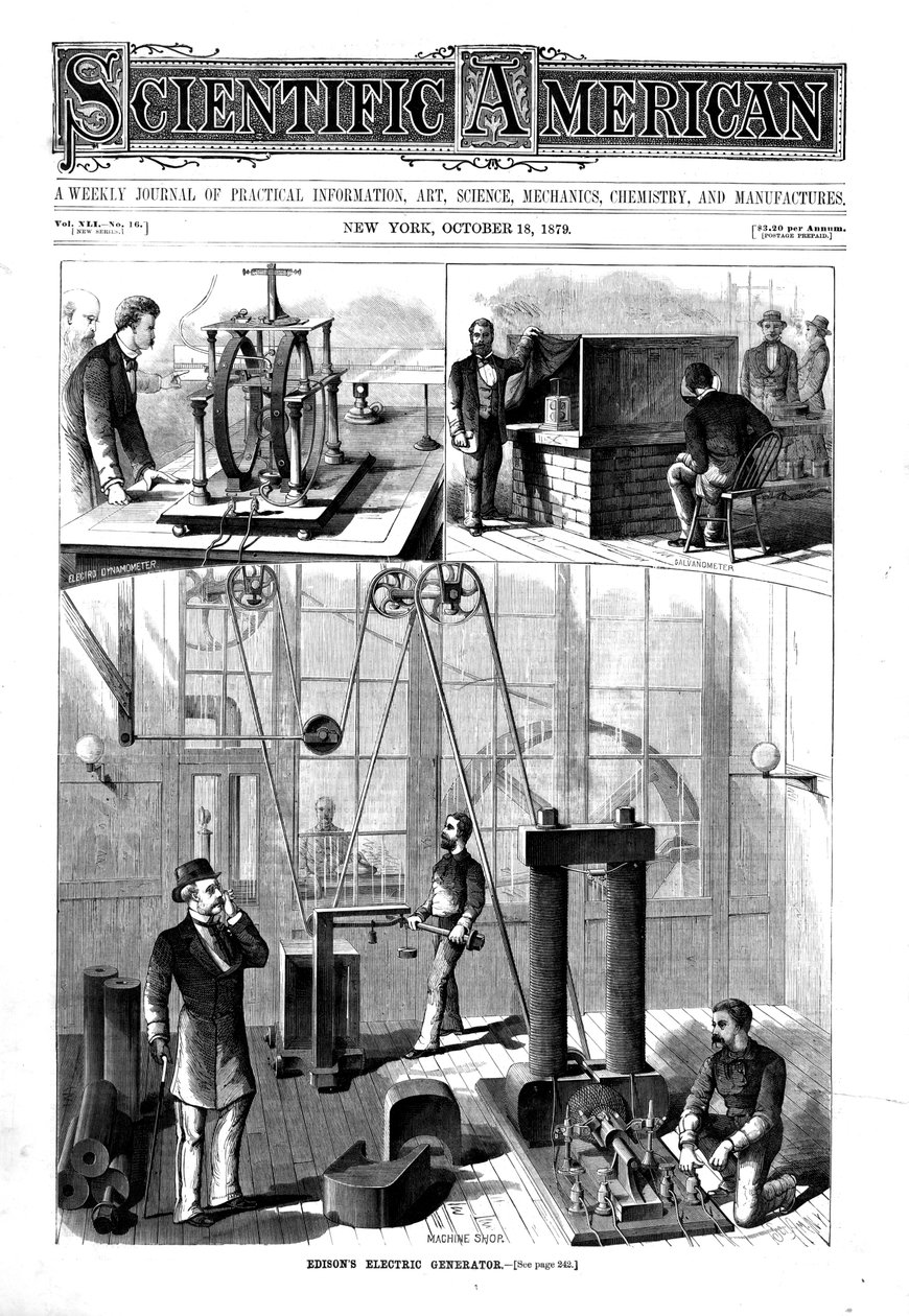 Thomas Edisons elektromos fénygenerátor otthonában a Menlo Parkban, New Jersey, USA, 1879 alkotó: Unbekannt