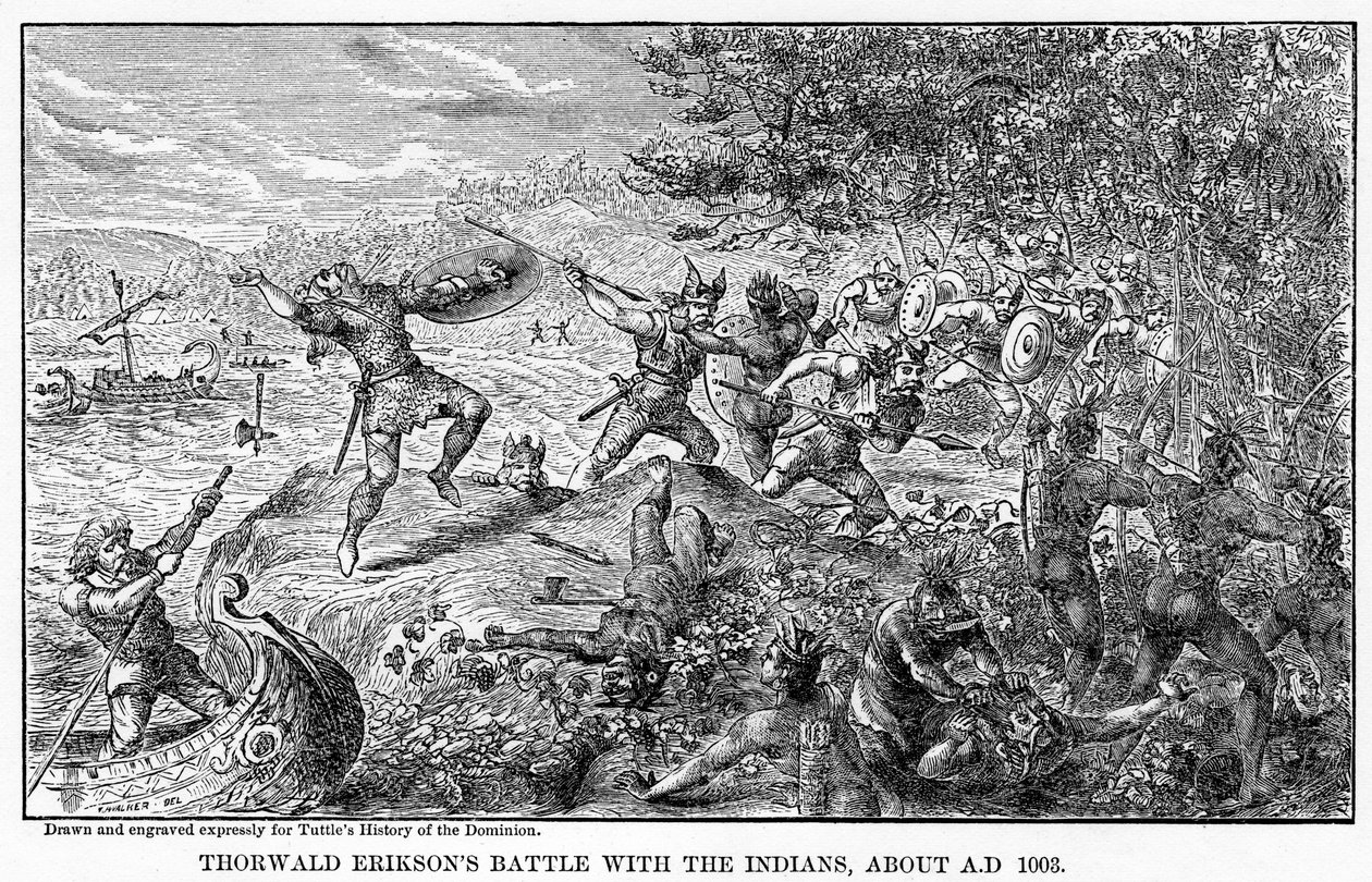 Thorwald Eriksons csata az indiánokkal, 1003 körül, 1877 alkotó: Unbekannt