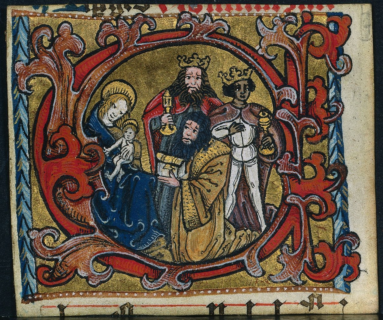 Három kivágás egy misekönyvből: C kezdőbetű a mágusok imádásával, c. 1470-1500. alkotó: Unbekannt
