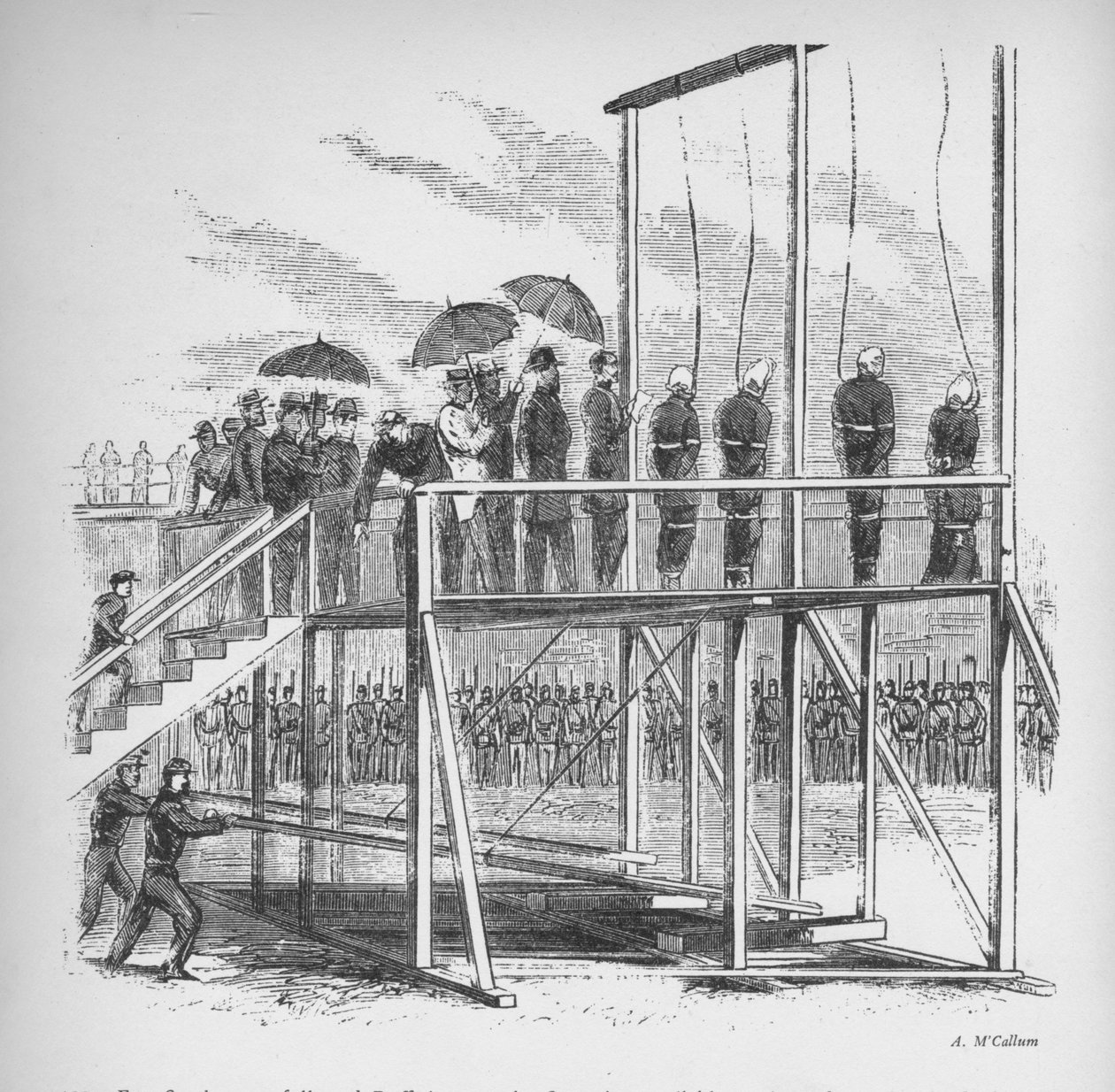 Három férfit és egy nőt akasztottak fel Lincoln meggyilkolása miatt, 1865, 1938 alkotó: Unbekannt
