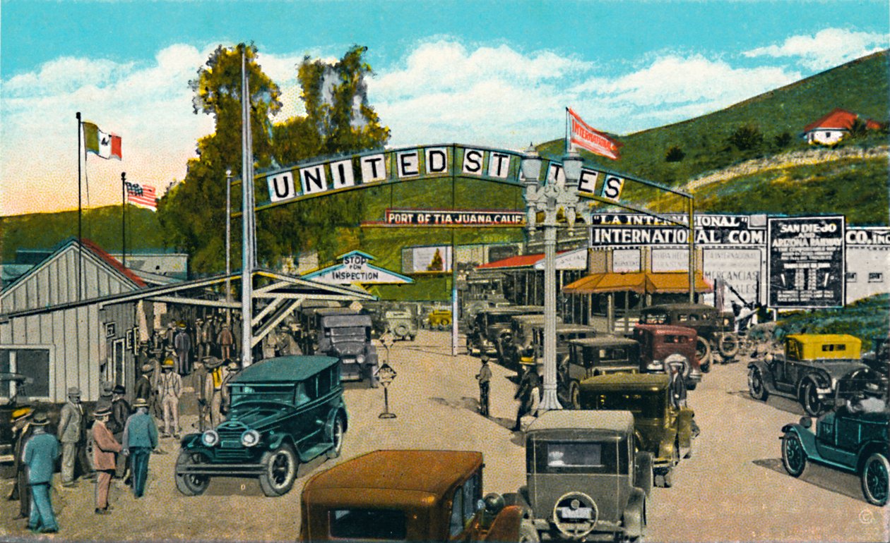 Tijuana, Mexikó – Nemzetközi határvonal, c1939 alkotó: Unbekannt