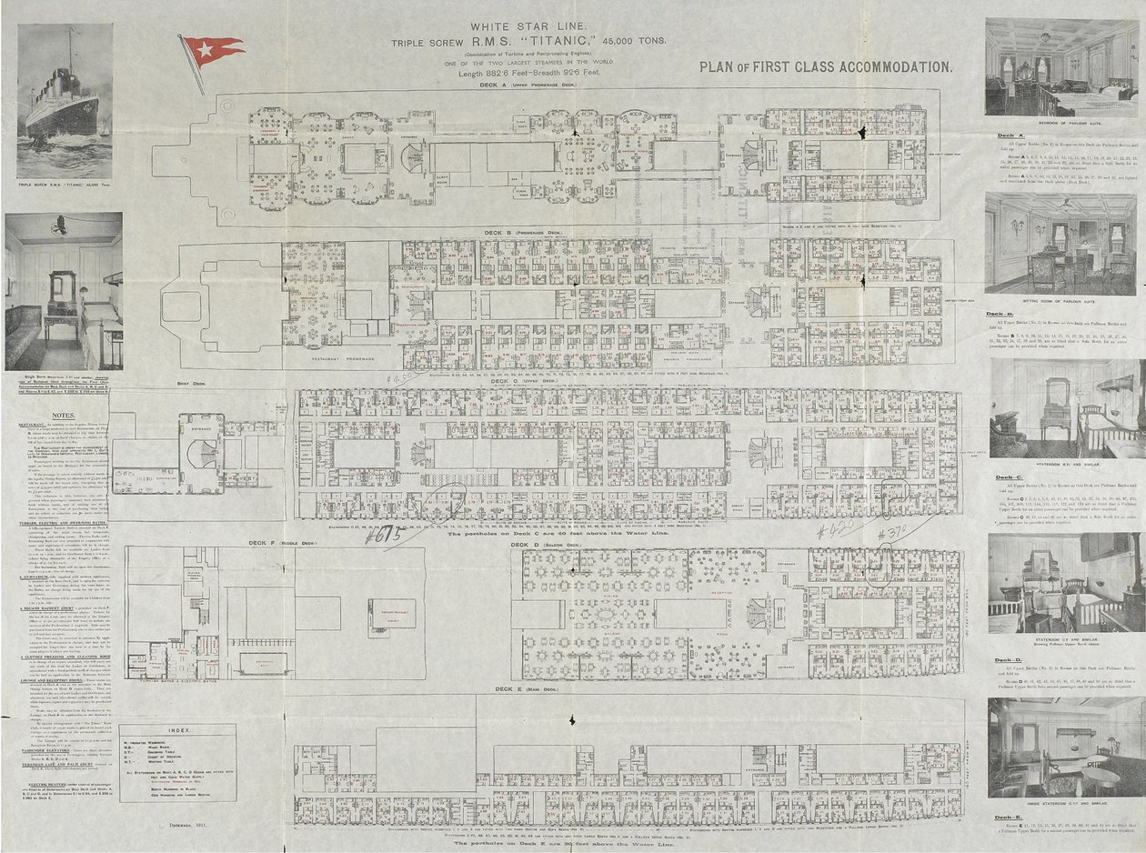 Titanic első osztályú fedélzeti terv, 1911 alkotó: Unbekannt