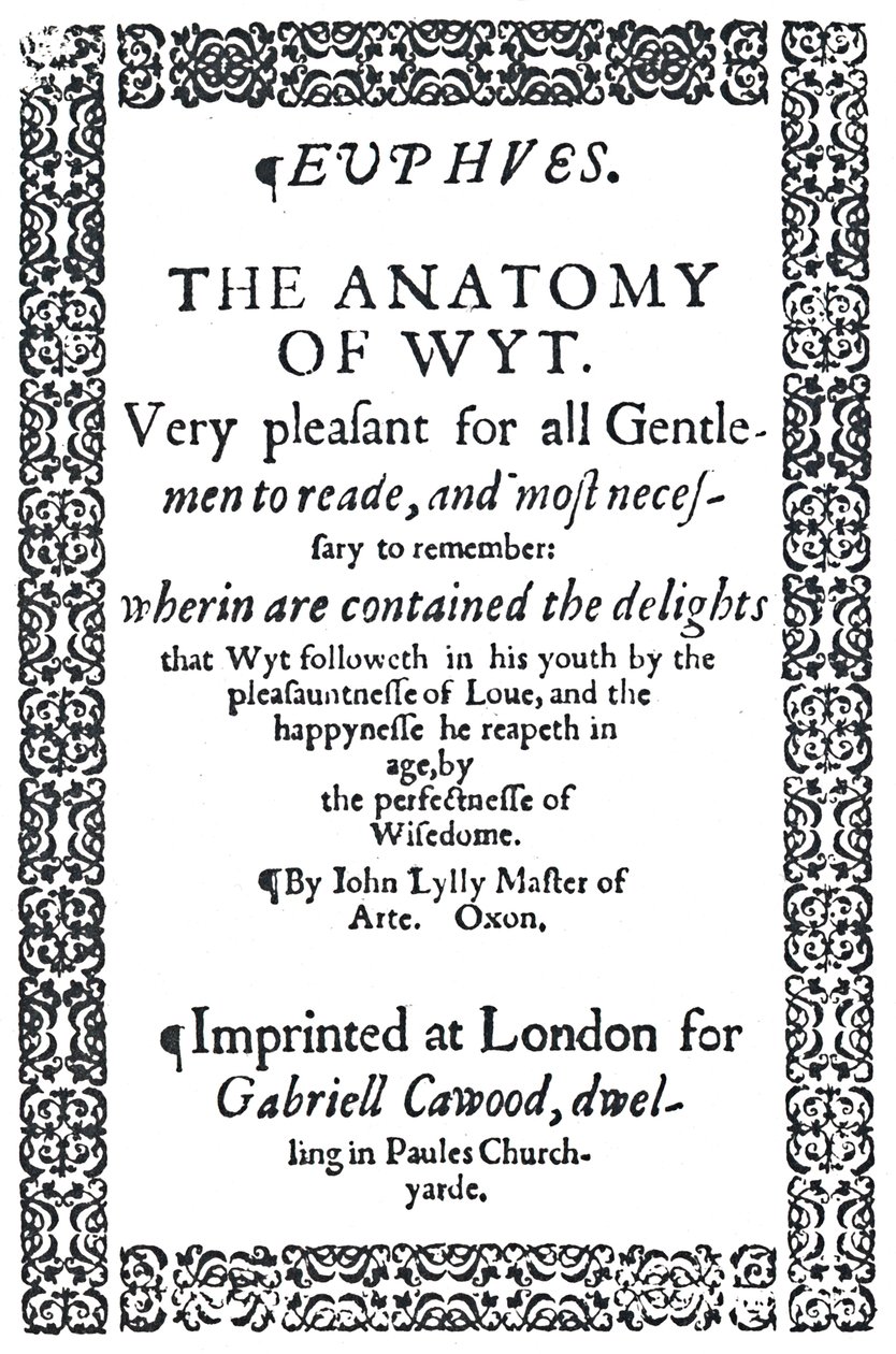 John Lylys Euphues vagy The Anatomy of Wit címlapja, első kiadás, 1579, 1942. alkotó: Unbekannt