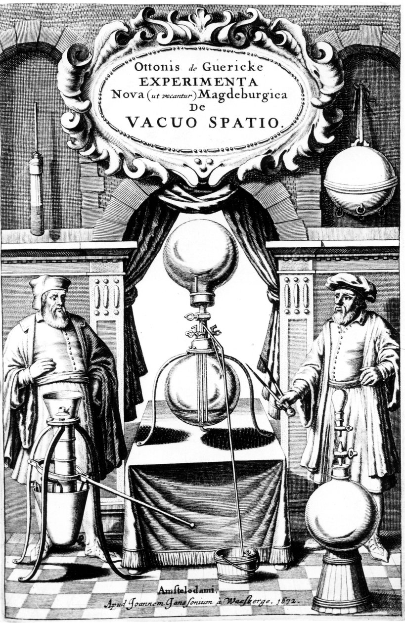 Az Új kísérletek címoldala, ahogy ők Magdeburgica: A vákuumtér, Amszterdam, 1672 alkotó: Unbekannt