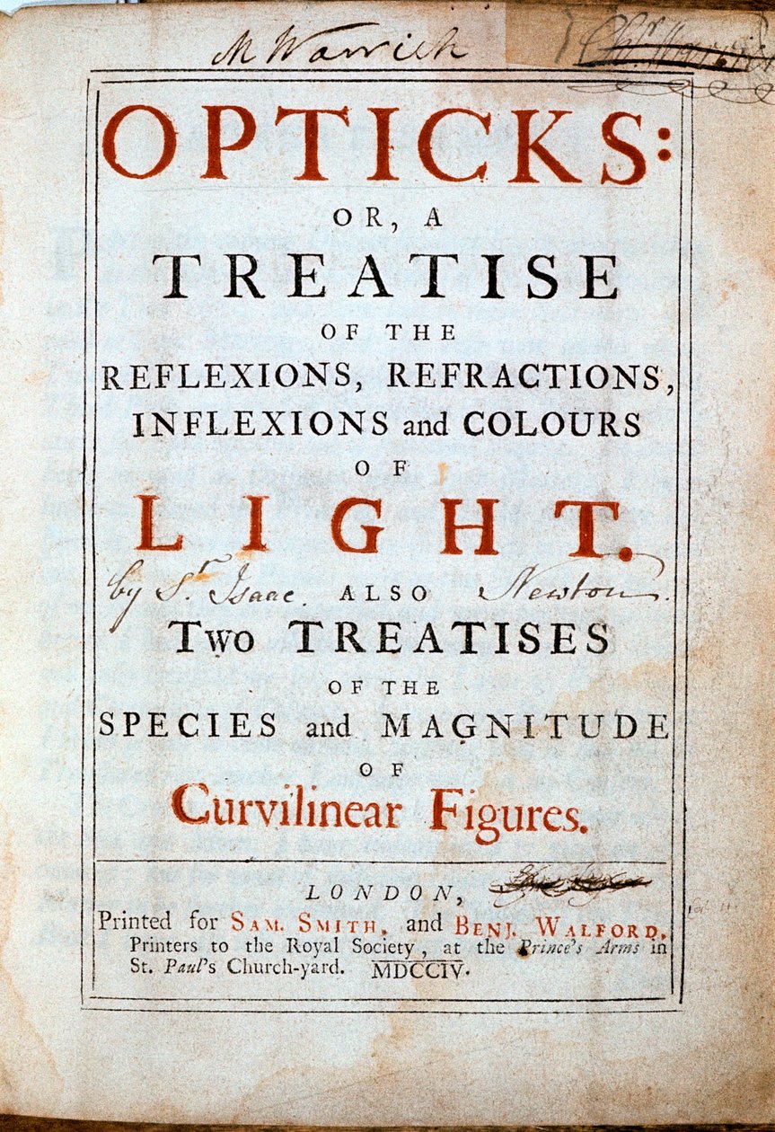 Isaac Newton angol tudós és matematikus Optika címlapja, 1794 alkotó: Unbekannt