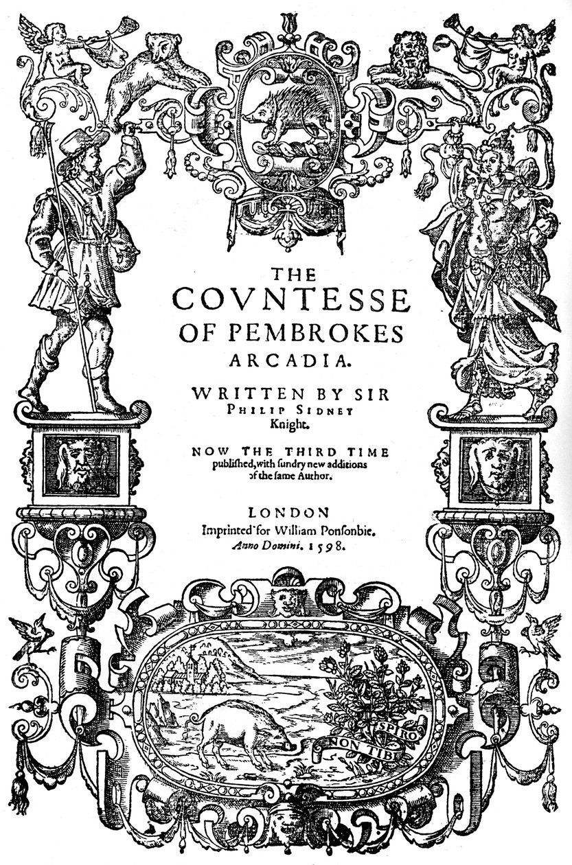 Sir Philip Sidney The Countess of Pembrokes Arcadia címlapja, harmadik kiadás, 1598 1893 alkotó: Unbekannt