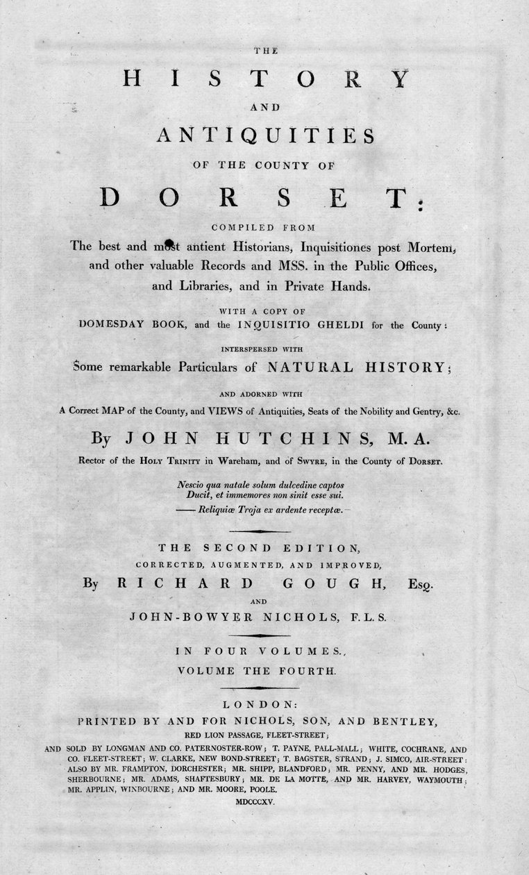 A Dorset megye története és régiségei címlapja, 1815. alkotó: Unbekannt