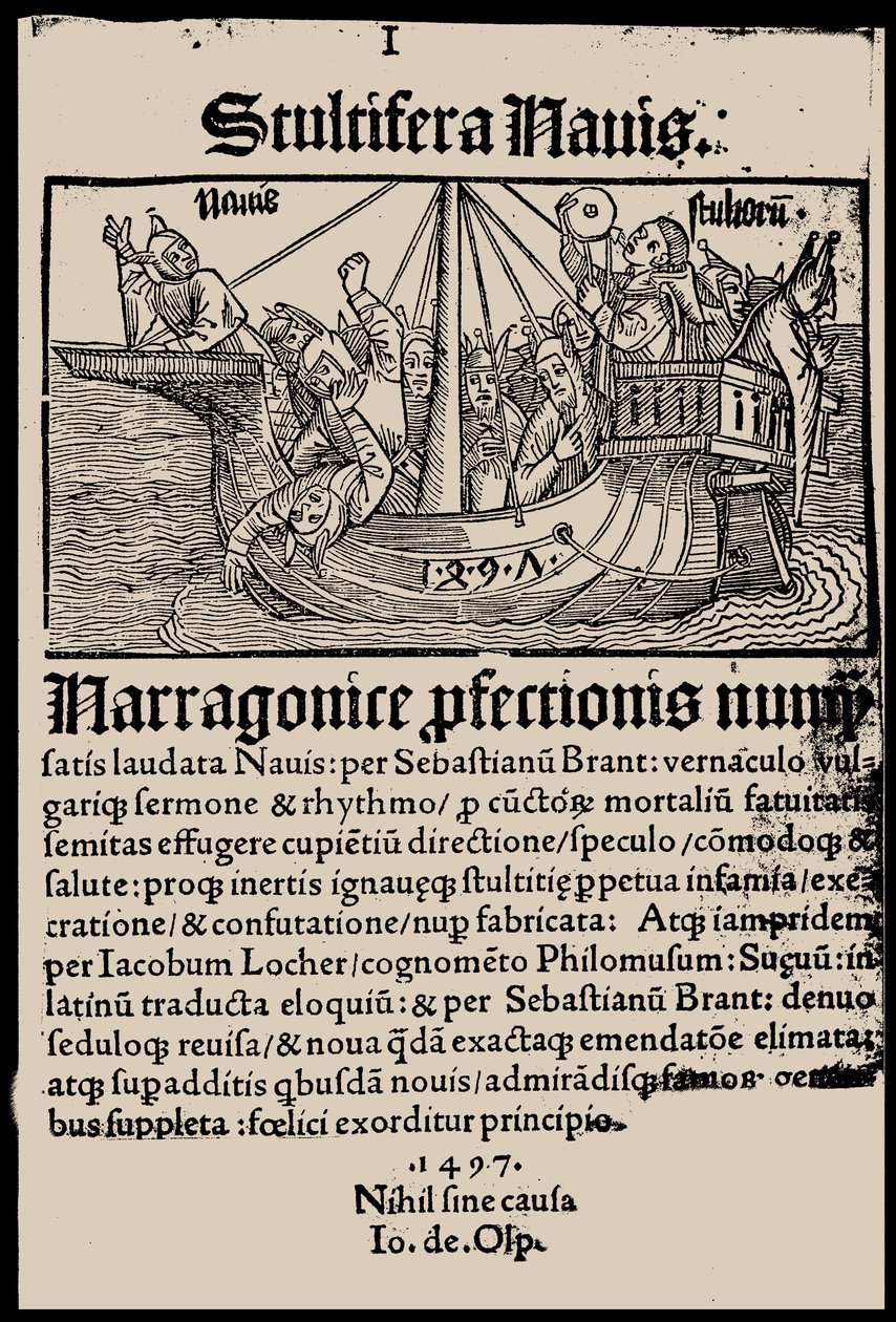 Sebastian Brant Bolondok hajója című könyvének címlapja, 1497. alkotó: Unbekannt