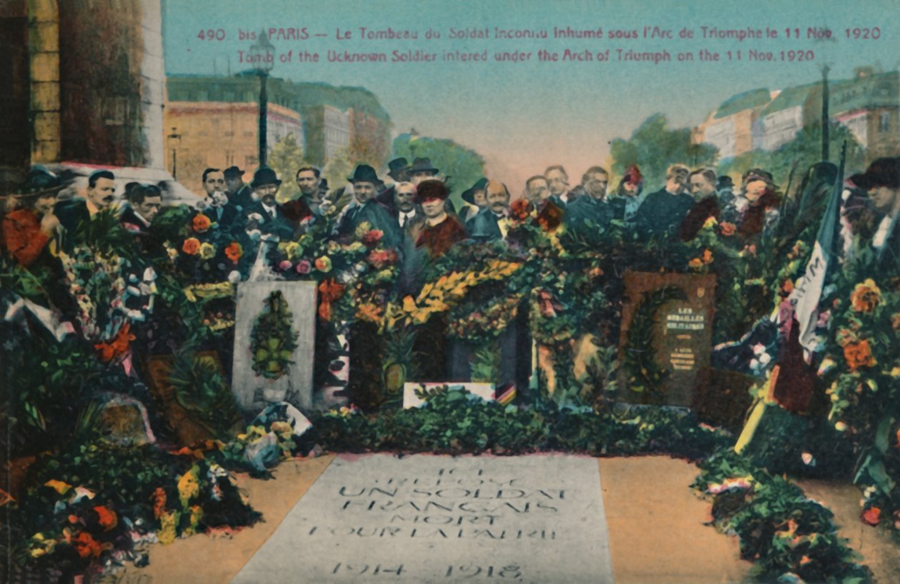 Az ismeretlen katona sírja, amelyet a Diadalív alá temettek 1920. november 11-én, Párizs, 1920 alkotó: Unbekannt